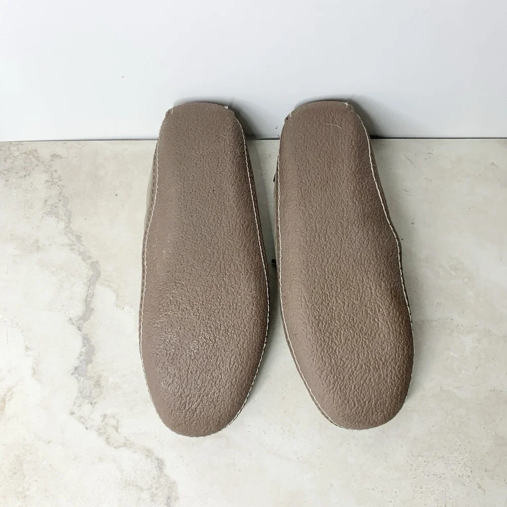 LL Bean Slippers Men Size 13 Shoes Gray Leather Flannel Lined Moccasins Slip On